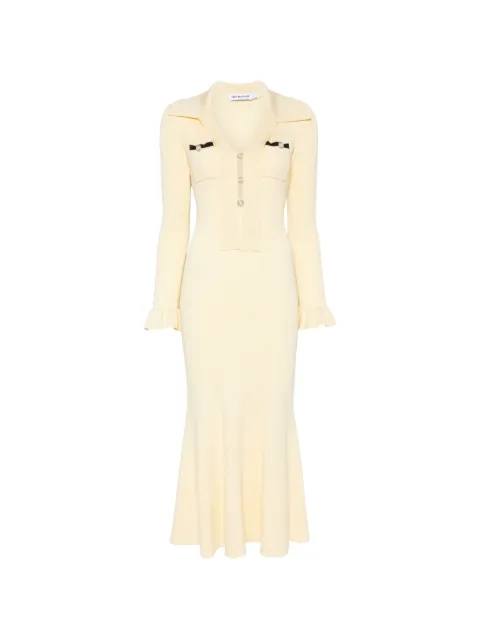 Self-Portrait ruffled ribbed-knit midi dress Yellow PF26132MY