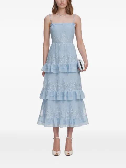 Self-Portrait lace-trimmed tiered midi dress Blue PF26035M