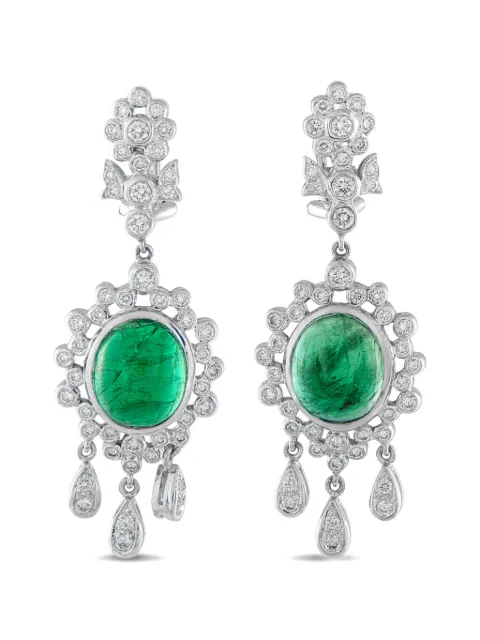 LB Exclusive diamond and emerald drop earrings Silver MF15021826