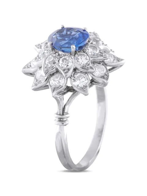 LB Exclusive diamond sapphire flower ring Silver MF29021826