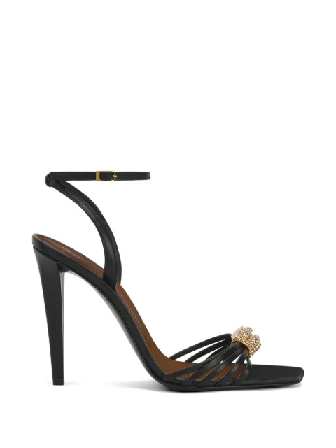 Giuseppe Zanotti Sunset Glow rhinestone brooch strappy leather sandals Black E600073001