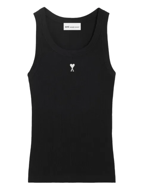 AMI Paris Ami De Coeur embroidered ribbed tank top Black H26FTP811JE0117