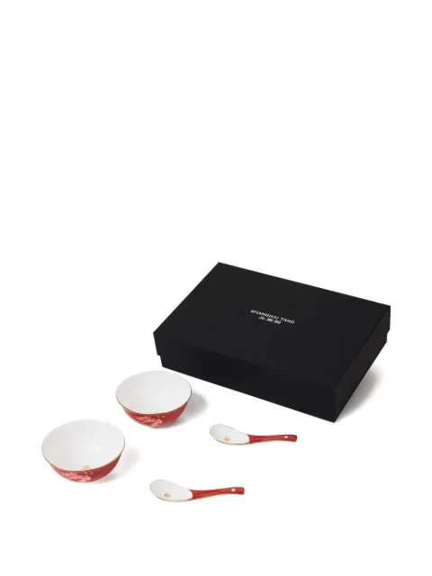 Shanghai Tang x Jacky Tsai red dragon print bone China bowl & spoon (set of two) Red V6AHB317DN00