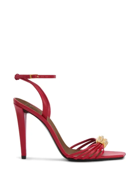 Giuseppe Zanotti Orchid square toe crystal brooch sandals Red E600073002