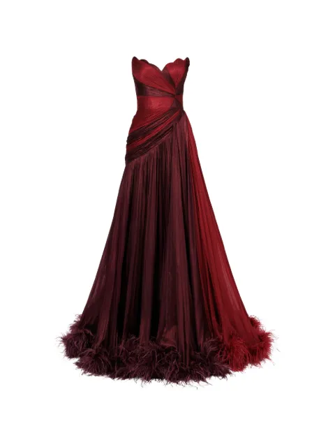 Iris Serban Giselle feather strapless maxi dress Red GISSELEMULTICOLOR