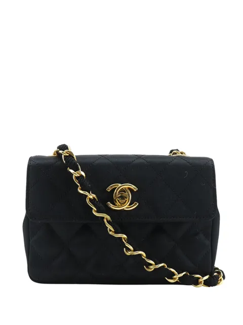 CHANEL Pre-Owned 1986-1988 Mini CC Quilted Satin Chain Flap crossbody bag Black L1OXQ6MG2WUZ9QK8