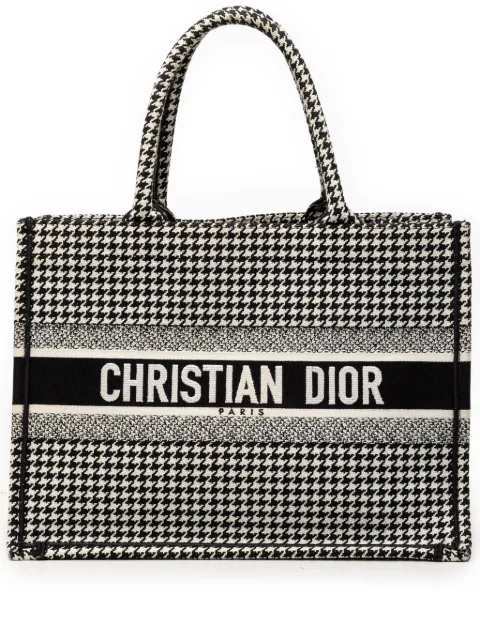 Christian Dior Pre-Owned 2019 Medium Canvas Houndstooth Embroidered Book tote bag Black ZSU72YMD4OZVQCQA
