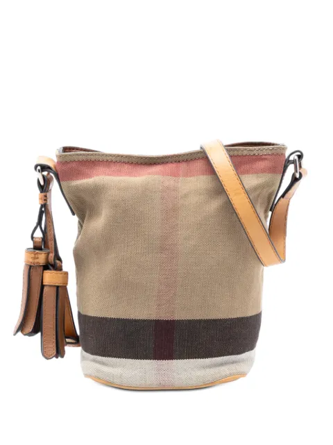 Burberry Pre-Owned 2000-2017 Mini Mega Check Canvas Ashby Tassel bucket bag Brown F5Z6TKQQM7MATVRU