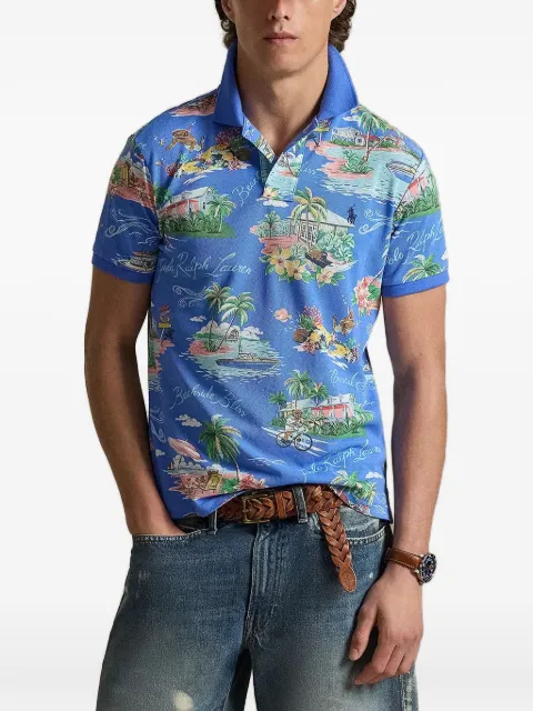 Polo Ralph Lauren tropical-print pique polo shirt Blue 710B14509001