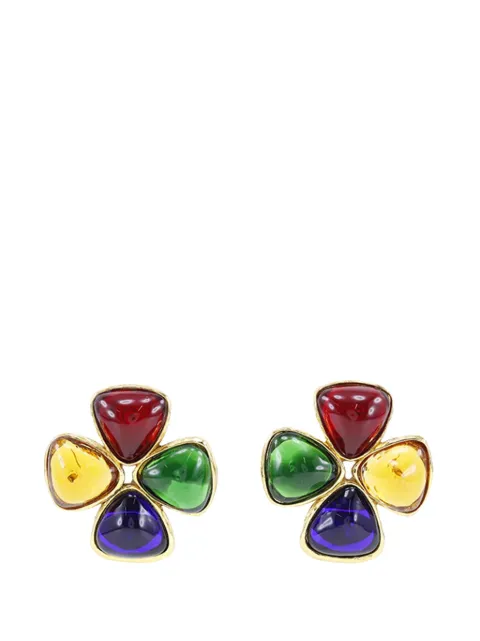 CHANEL Pre-Owned 1991 Multicolor Gold Plated Gripoix Clover Clip On Earrings costume earrings Gold Q1KONY1LKV8P7NG3