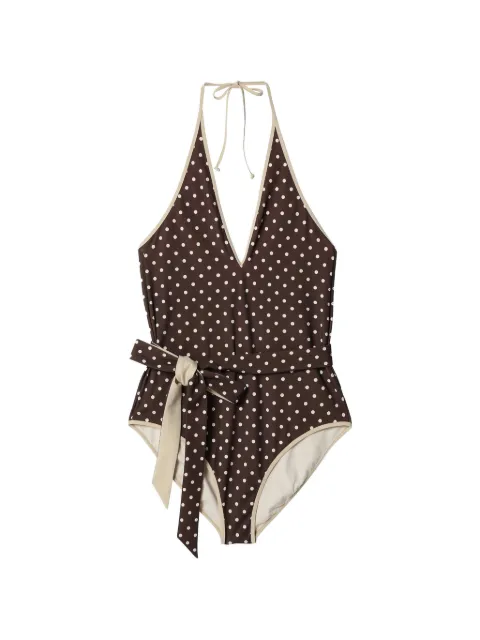 Valentino Garavani polka-dot halterneck swimsuit Brown BUHAB2A5Q