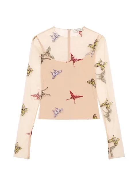 Blumarine embroidered tulle blouse Neutrals 4C262A