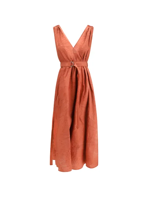Brunello Cucinelli V-neck belted midi dress Orange MQ988A5092C8604