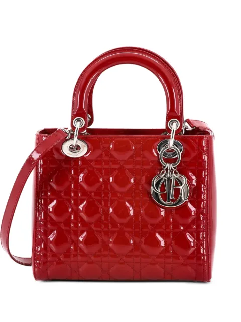 Christian Dior Pre-Owned Lady Dior Bag Cannage Quilt Patent Medium satchel Red DAFISXJU7YEKMJUT