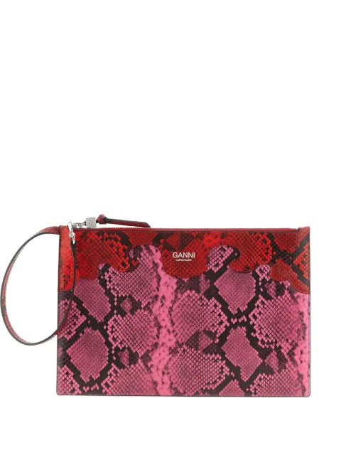 GANNI Fairy embossed snake-print clutch bag Pink B301023709Z