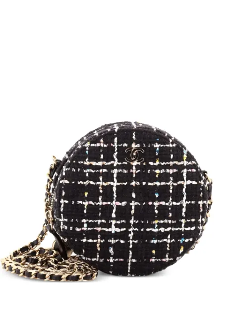 CHANEL Pre-Owned Charm Round Clutch with Chain Quilted Tweed crossbody bag Black 0ENOMJ2VI4QKK4V7