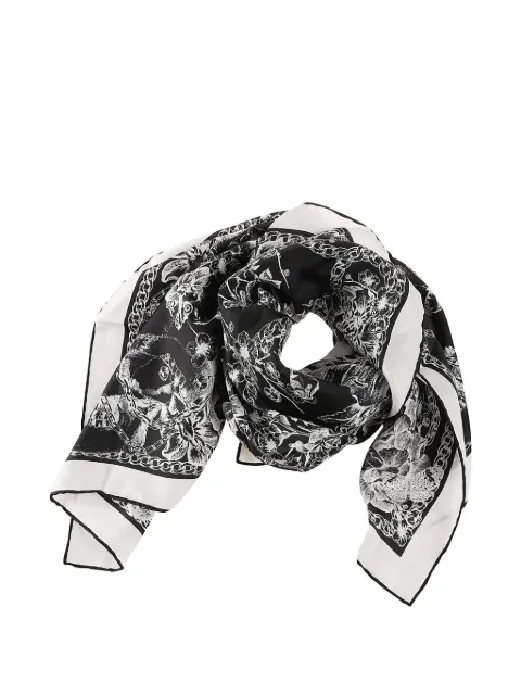 Alexander McQueen floral chain silk scarf Black 7984643001Q1078