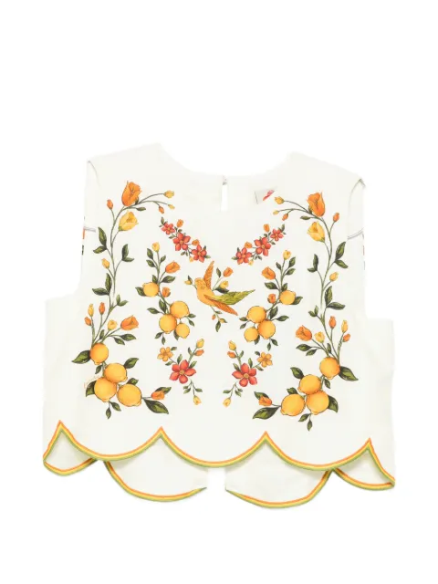 FARM Rio printed scalloped-hem blouse White 355562