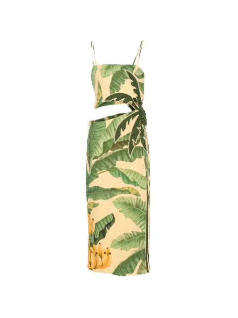 FARM Rio Fruit Banana Leaves cut-out midi dress Yellow 355383