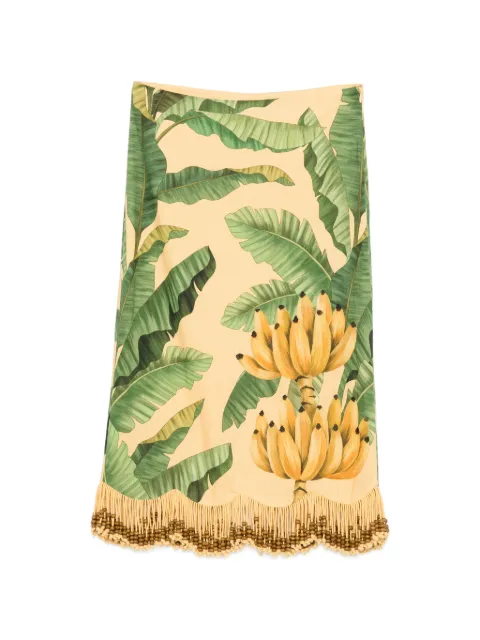 FARM Rio fruit-print beaded-fringe maxi skirt Yellow 355364