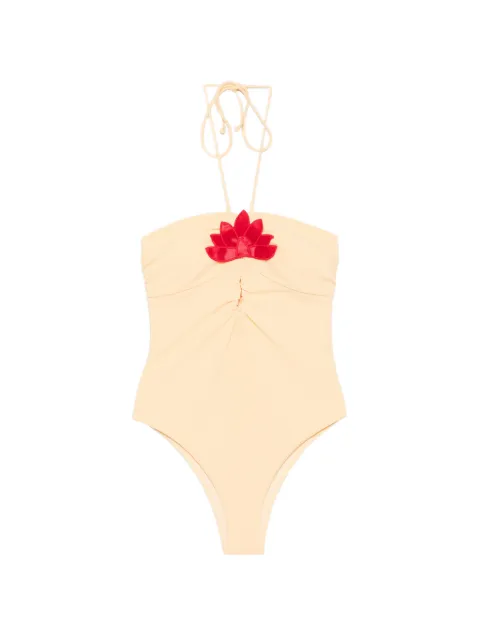 FARM Rio floral-applique halterneck swimsuit Neutrals 260506