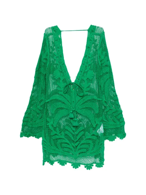 FARM Rio crochet-knit tassel-detail mini dress Green 260305