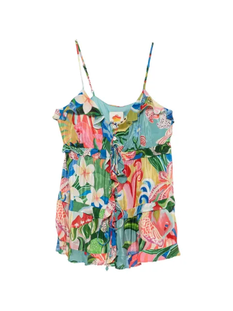 FARM Rio ruffled floral-print top Pink 357165