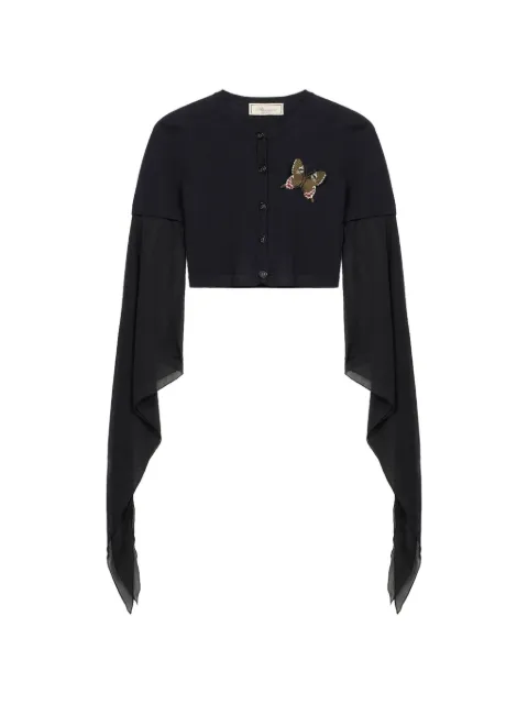 Blumarine butterfly-appliqué flared-sleeve cardigan Black 4M203A