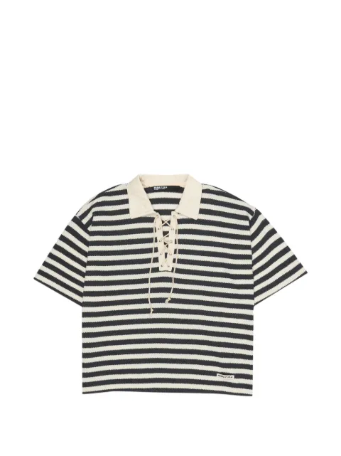BIMBA Y LOLA black striped T-shirt with adjustable polo shirt collar Black 261BR744412000