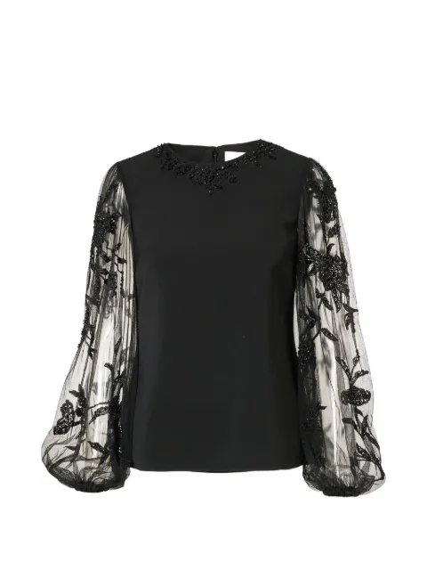 Carolina Herrera embroidered puff-sleeve top Black C2611E207SFR
