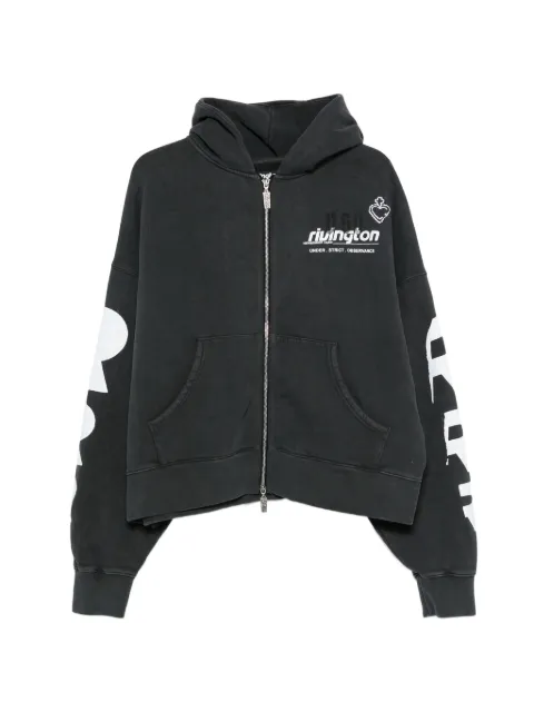 RRR123 pockets zip front hoodie Black MUSOZH00