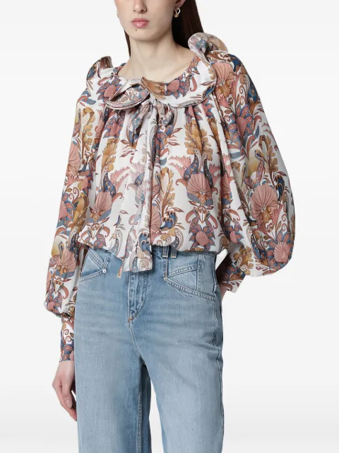 FARM Rio ruffled floral blouse Neutrals 348823