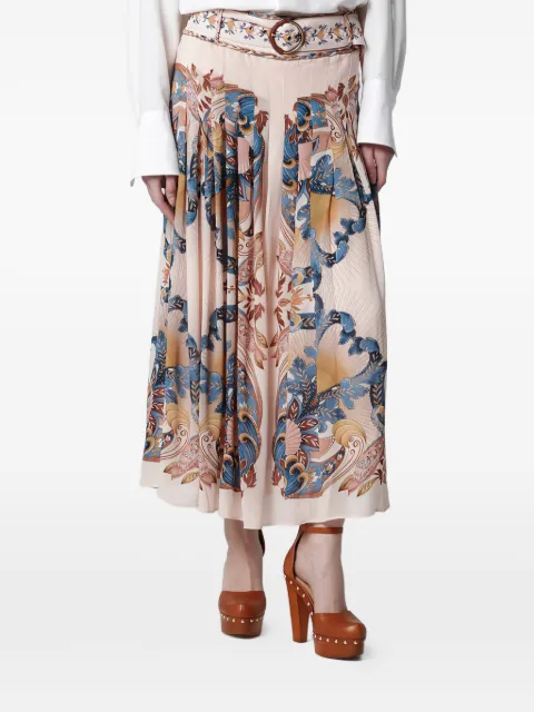 FARM Rio belted floral midi skirt Neutrals 349014PL