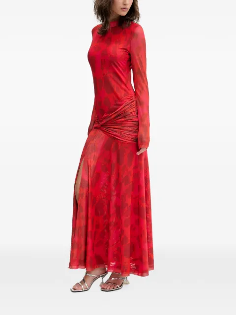 Bardot Lea long-sleeved knot-detail floral-print maxi dress Red 60243DB2