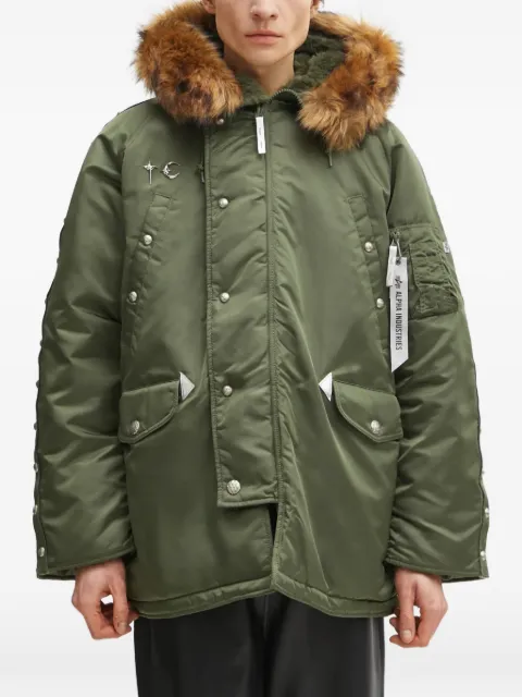 Alpha Industries x Thug Club hooded stud-embellished jacket Green 258153