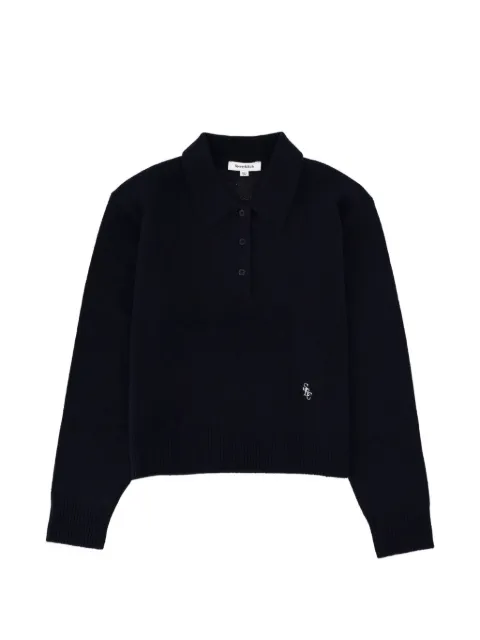 Sporty & Rich button cashmere polo shirt Blue WS07466302BL106DARKNAVY