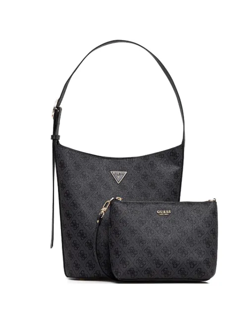 GUESS USA monogram-pattern buckle-detail bucket bag Grey HWSG6974040