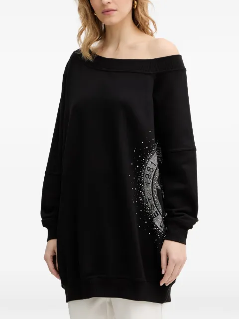 GUESS USA off-shoulder rhinestone sweatshirt Black W6RQ18K8801