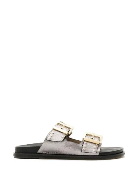 AllSaints Magda stud-embellished buckled flat sandals Silver W115FC