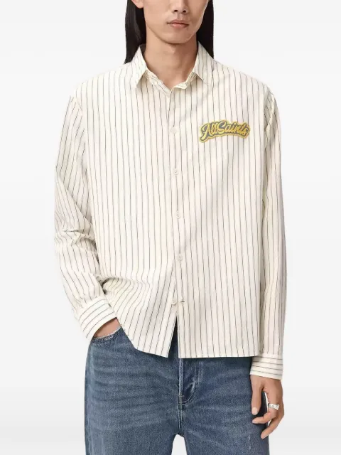 AllSaints Samuel striped-logo shirt Neutrals M001SE