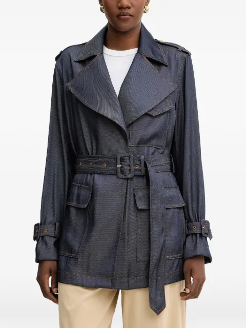 GUESS USA Regine belt-detail short denim trench coat Blue W6RL50WL842