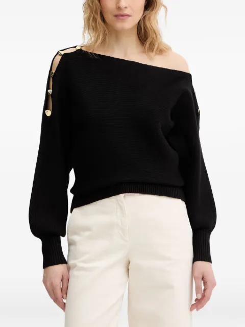 GUESS USA off-the-shoulder button-detail sweater Black W6RR09Z2ZK2