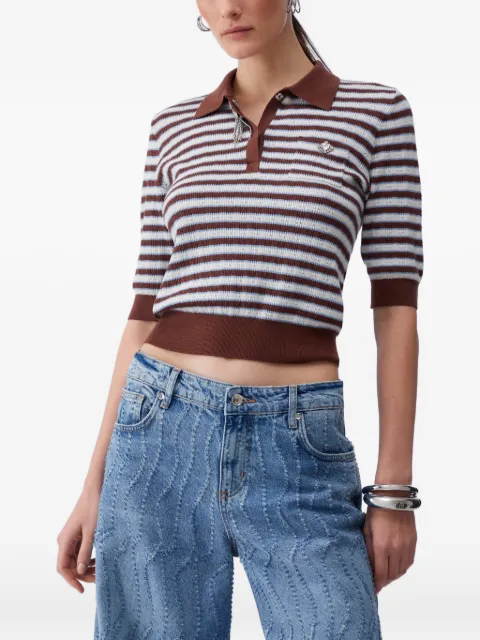 LIU JO striped jewell-embellishment polo Brown CA6066MS52GC3975