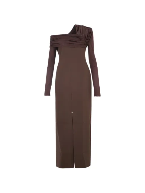 CHATS BY C.DAM Simone asymmetric draped maxi dress Brown CV369SIMONE