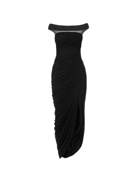 CHATS BY C.DAM Indira off-shoulder draped midi dress Black CV357INDIRA