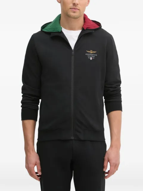 Aeronautica Militare logo-embroidered zip-up hoodie Black TF0108UF00674