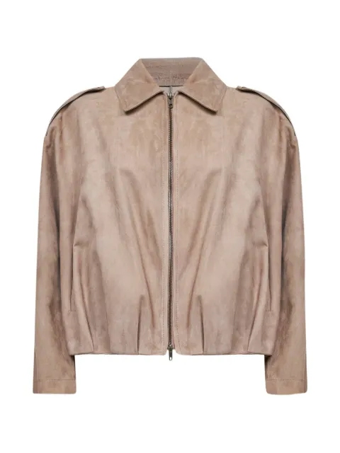 Salvatore Santoro gathered leather jacket Neutrals 50004DDNOSAND