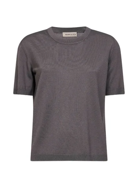 Blanca Vita ribbed crew-neck short-sleeve T-shirt Brown 5720327803180