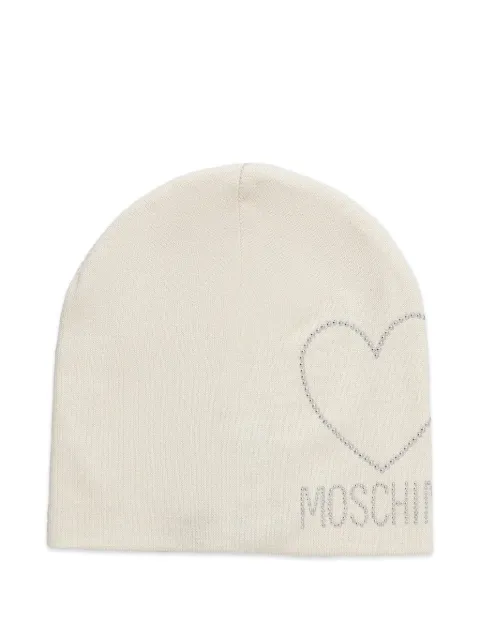 Moschino crystal-embellished heart beanie hat Neutrals M333265451