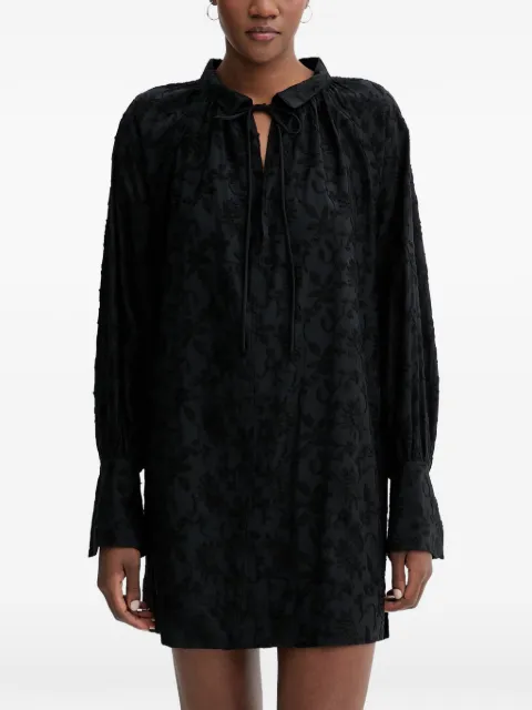 MUNTHE Betulli floral-embroidered long-sleeved tie-neck mini dress Black 261132826127
